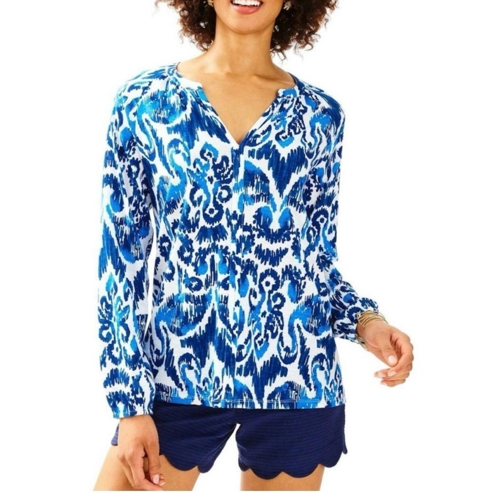 Lilly Pulitzer Resort Navy Beach Bathers Meg 100% Silk Top Size XXS